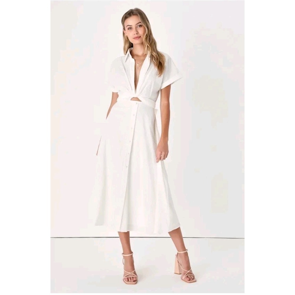 Palermo Perfection White Collared Midi Dress with Pockets NWOT MD